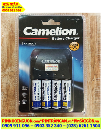 Camelion BC-0905A, Bộ sạc nhanh 2giờ kèm 4 pin sạc Camelion NH-AA2700LBP2 LockBox 1.2v (AA2700mAh)